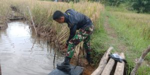 Anggota Satgas TMMD 110 Kodim 1201 Cek Saluran Irigasi Warga