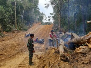 Anggota TNI TMMD Ke-110 Bantu Potong Kayu