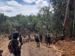 Satgas TMMD Ke 110 Bersihkan Pohon Yang Halangi Badan Jalan