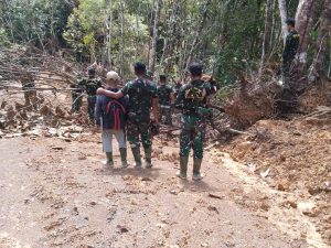 Satgas TMMD Kodim 1206/PSB membersihkan kayu tumbang