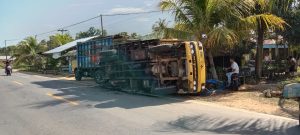 Truk Muatan Biji Kopi Tergelincir di Selakau, Sambas