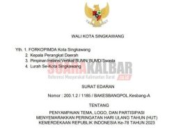 Pj Wako Singkawang Keluarkan Edaran Terkait Logo dan Partisipasi Semarakkan HUT RI ke 78