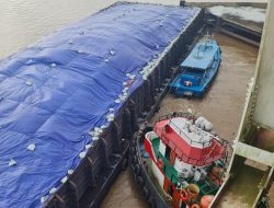 Kapal Tongkang Bawa Cangkang Tabrak Tiang Pengaman Jembatan Tayan