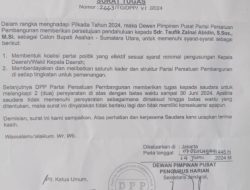Dpp PPP Beri Surat Tugas Kepada Taufik Zainal Abidin Siregar Calon Bupati Asahan 2025-2030