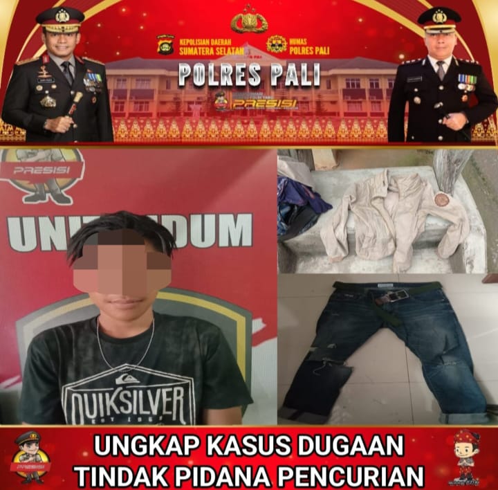 Pelaku B (20) kasus pencurian di SMKN 1 Talang Ubi dan barang bukti (SuaraIndo.id/ril)