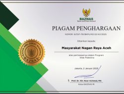 Masyarakat Nagan Raya Terima Penghargaan dari Badan Amil Zakat dan Infak Nasional