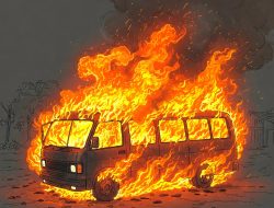 Satu Unit Mobil Hangus Terbakar, TKP Tanjakan Bukit Bego Imogiri